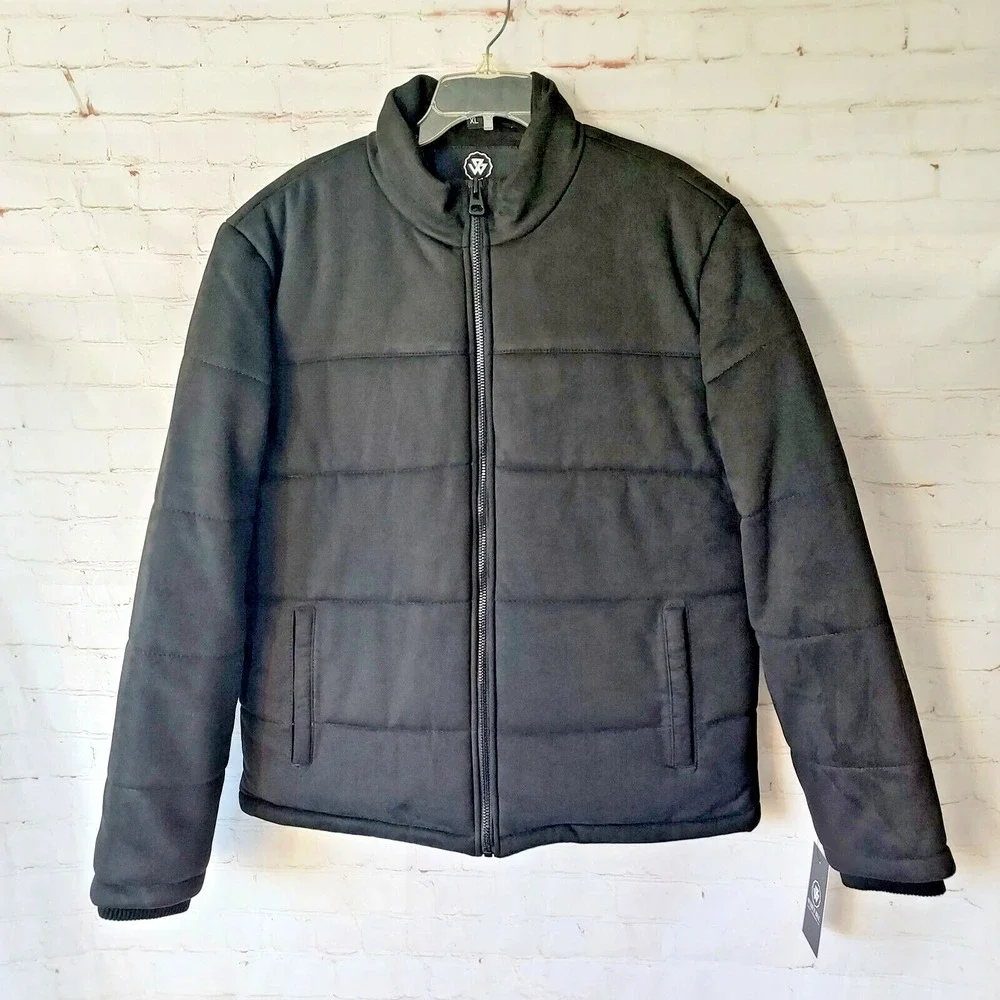 NWT Whet Blu Brady Mens XL Black Vegan Faux Suede Puffer Full Zip Jacket $199.00